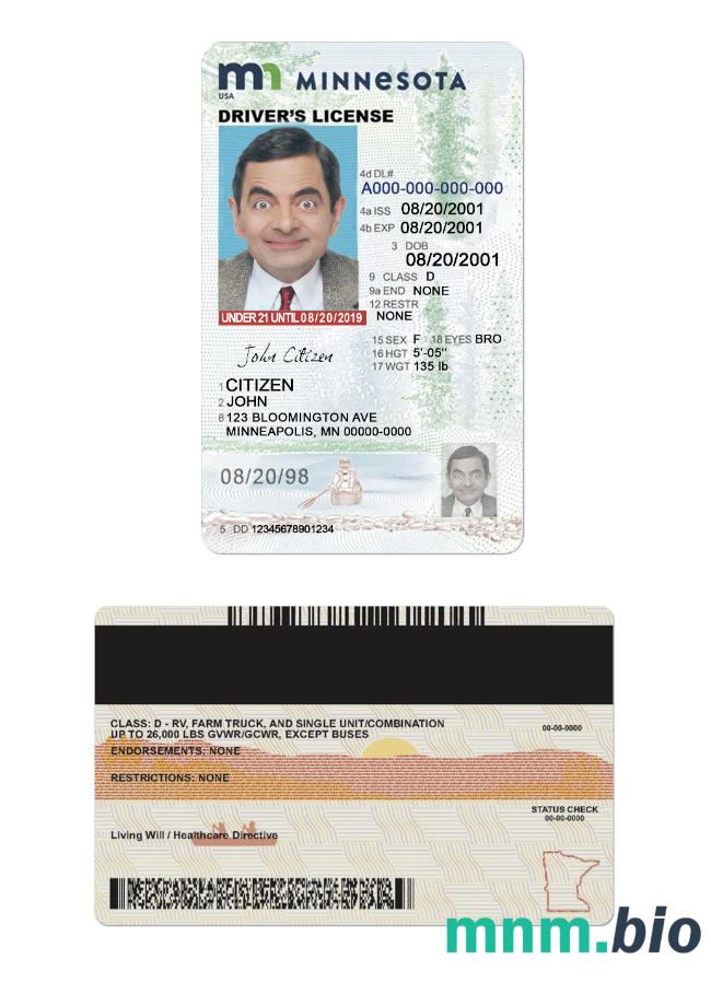Prawo jazdy USA Minnesota poniżej 21 roku życia w formacie PSD